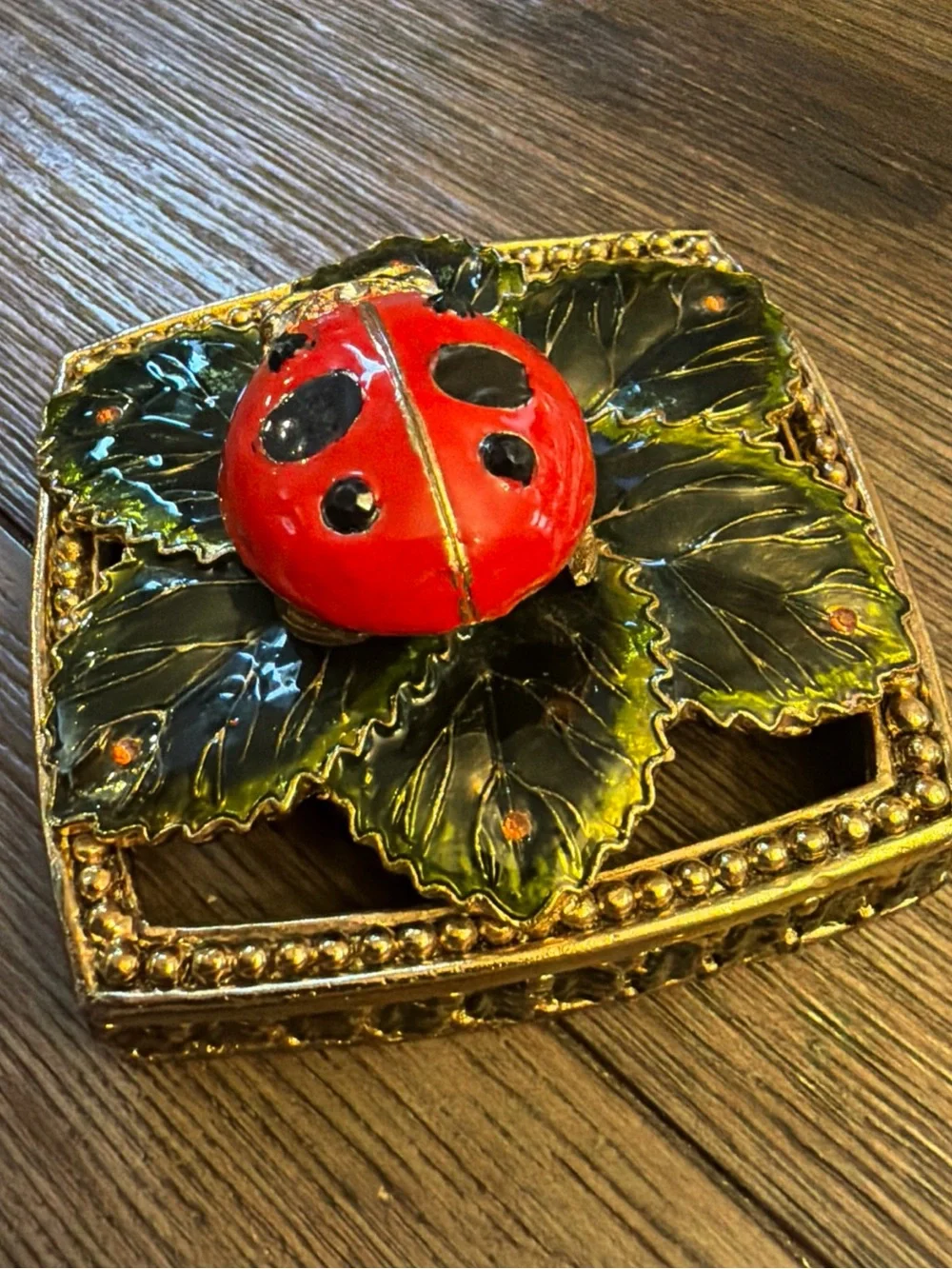 Glass Trinket Box with Enamel Ladybug Lid